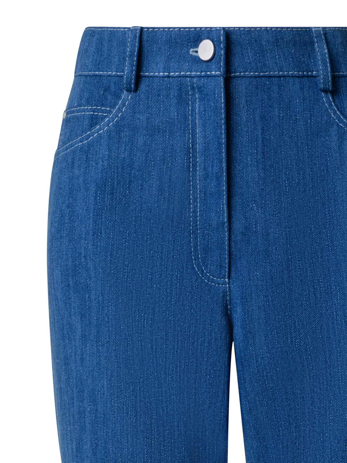 Designer Straight Cotton Denim Stretch Pants - blue