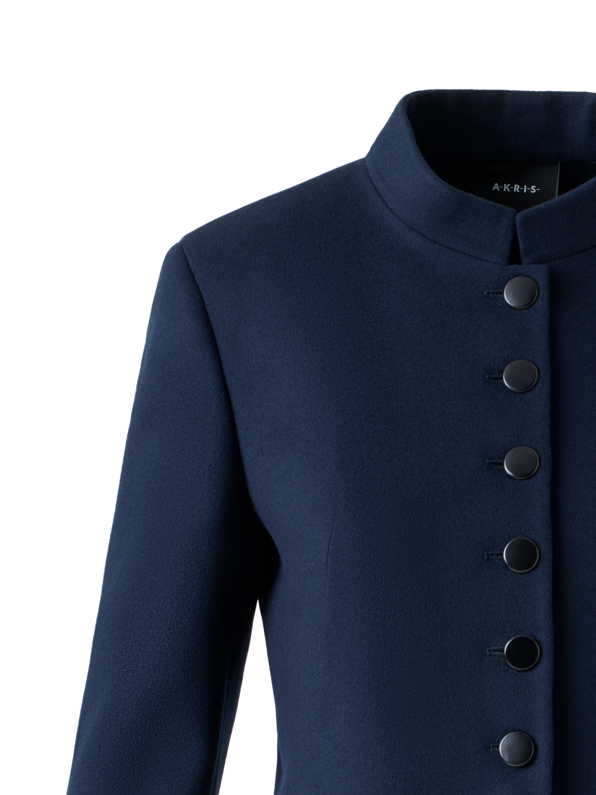 Designer Short Fitted Wool Flannel Double-Face Jacket - neutral - navy - blue