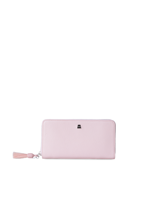 Designer Long Zip Around Wallet in Leather - pink