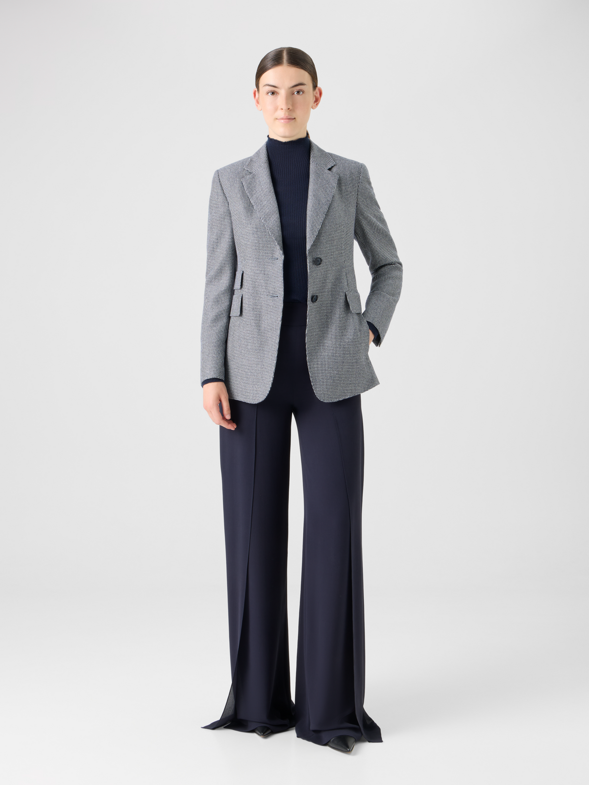 Designer Cashmere Pepita Tailored Blazer - grey #editorial