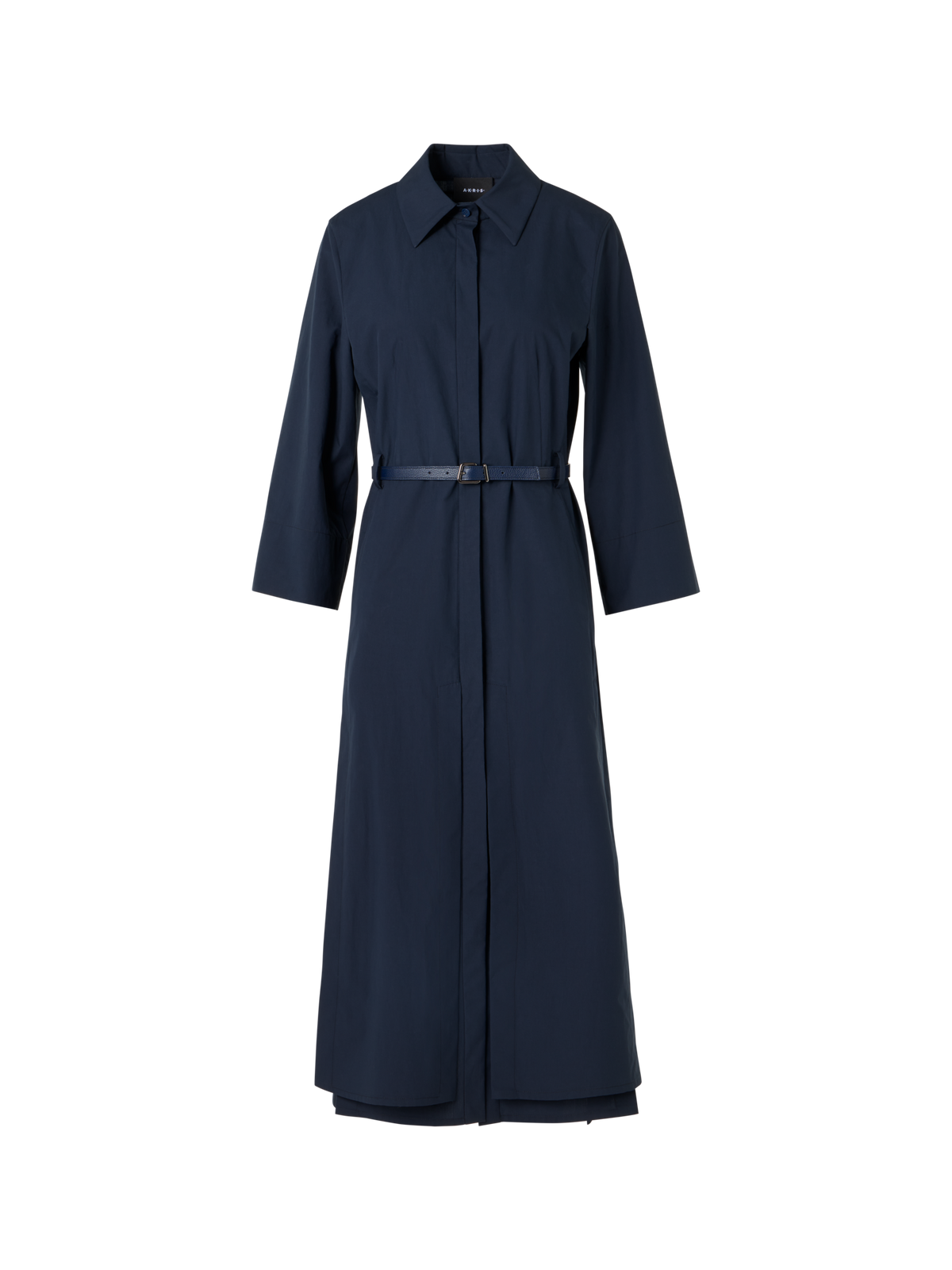 Designer Bracelet-Sleeve Cotton Poplin Midi Shirt Dress - blue