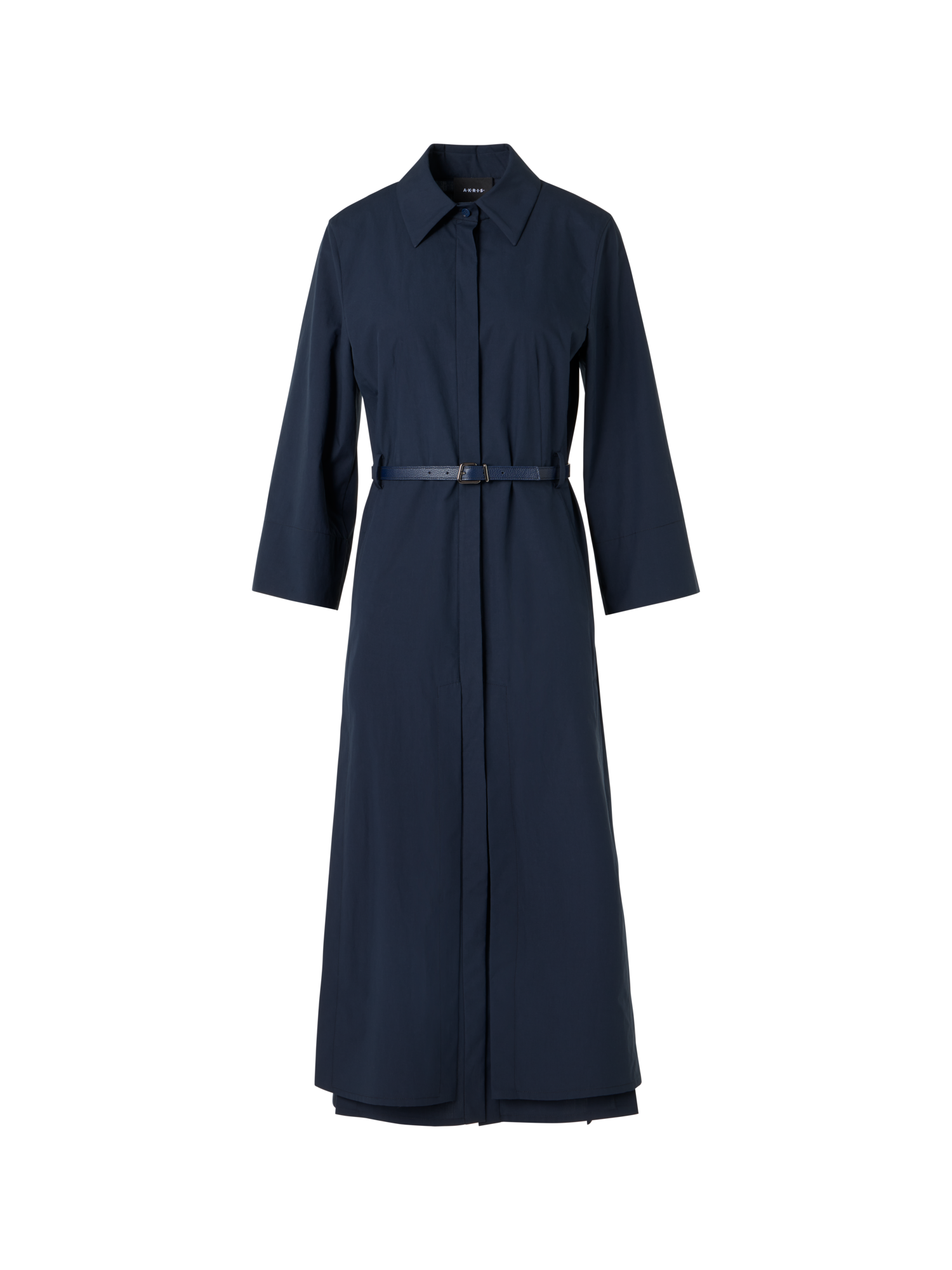 Designer Bracelet-Sleeve Cotton Poplin Midi Shirt Dress - blue