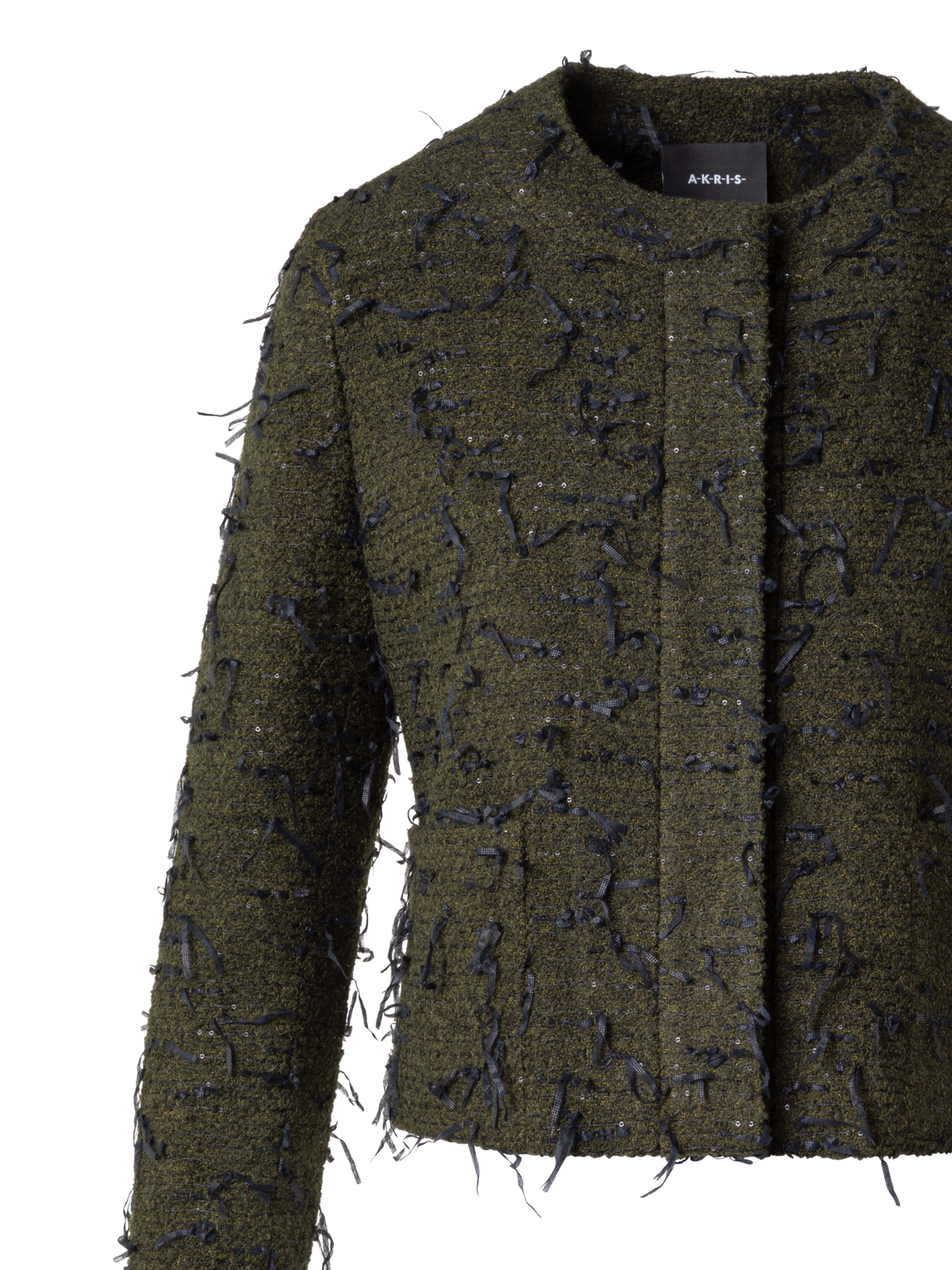 Designer Sequined Bouclé Short Jacket - green - multicolor