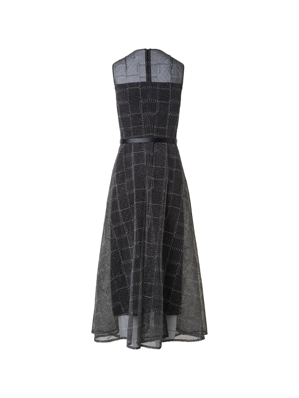 Designer Fit and Flare Squares on Tulle Midi Dress - black