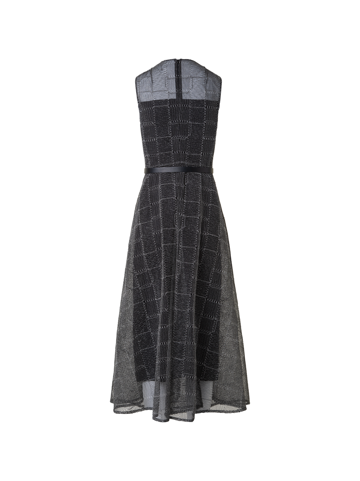 Designer Fit and Flare Squares on Tulle Midi Dress - black