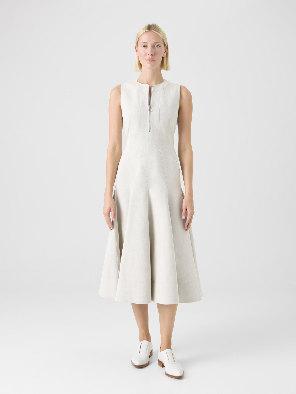 Designer Fit-and-Flare Cotton Linen Gabardine Midi DressonFit-and-Flare Cotton Linen Gabardine Midi DressFit-and-Flare Cotton Linen Gabardine Midi DressFit-and-Flare Cotton Linen Gabardine Midi Dressal Midi Dress in Cotton-Linen Gabardine - grey #editorial
