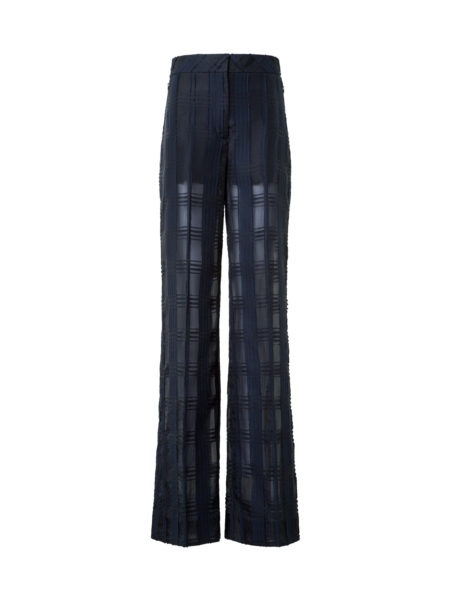 Designer Straight Wide Cotton Plaid Pants - neutral - navy - blue