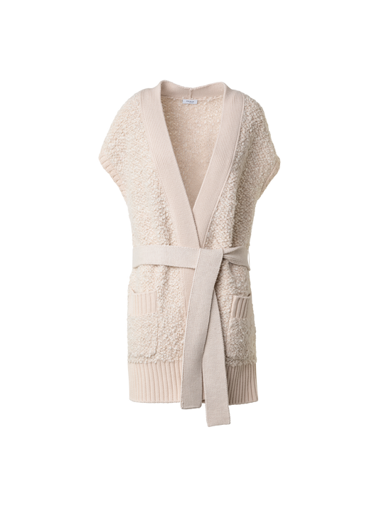 Designer Long Soft and Chunky Wool Bouclé Knit Cardigan - ecru - white