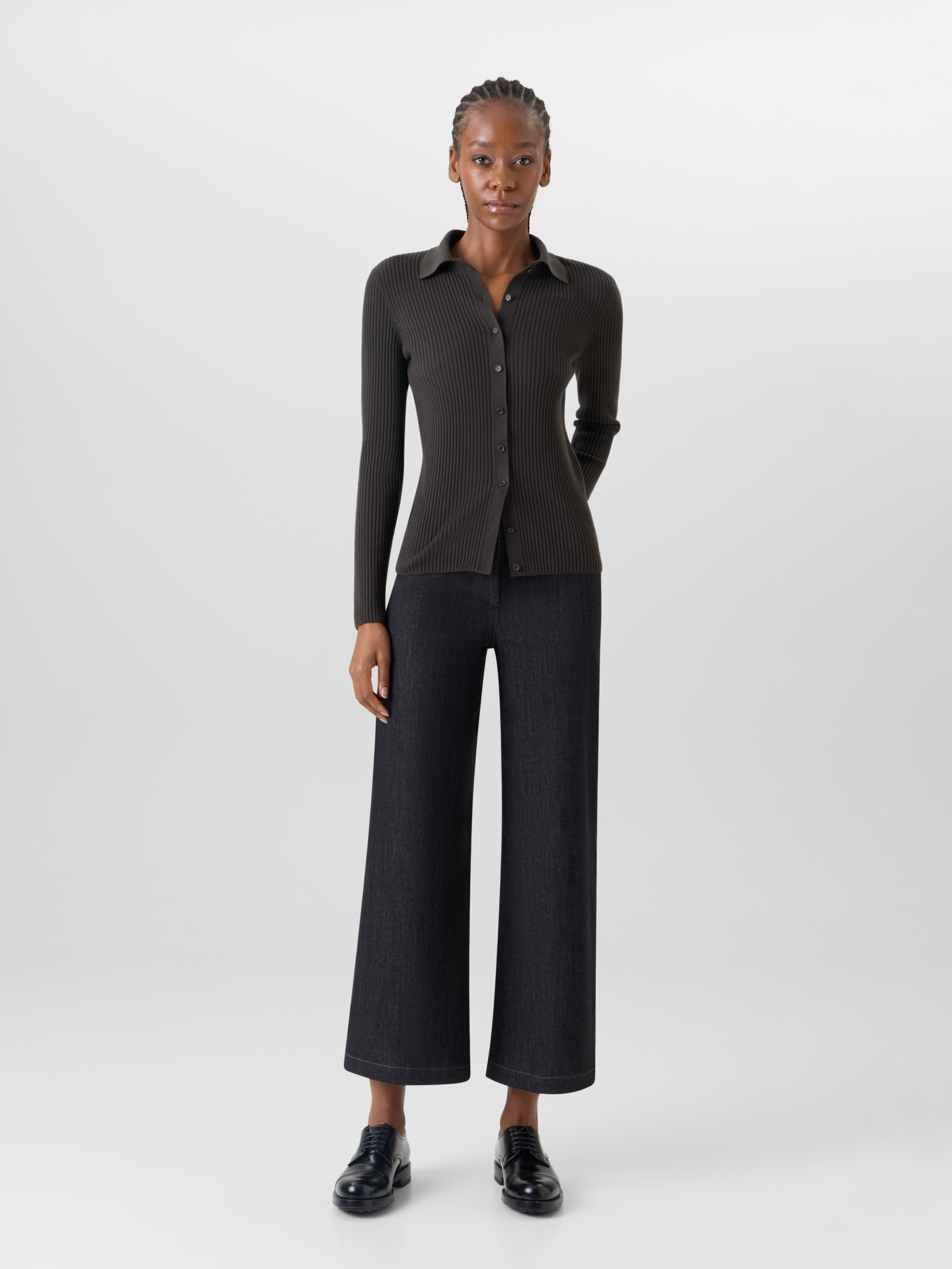 Designer Caia Straight-Leg Pants in High-Stretch Cotton Denim - black 