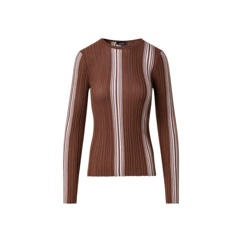 Wool Silk Ribbed Sweater with Irregular Stripes