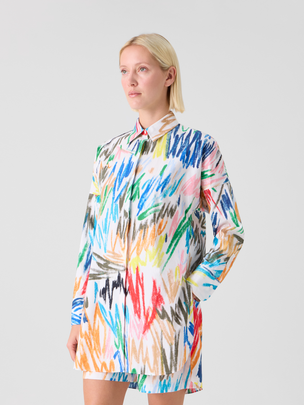 Designer Scribble Print Cotton Poplin Tunic - multicolor