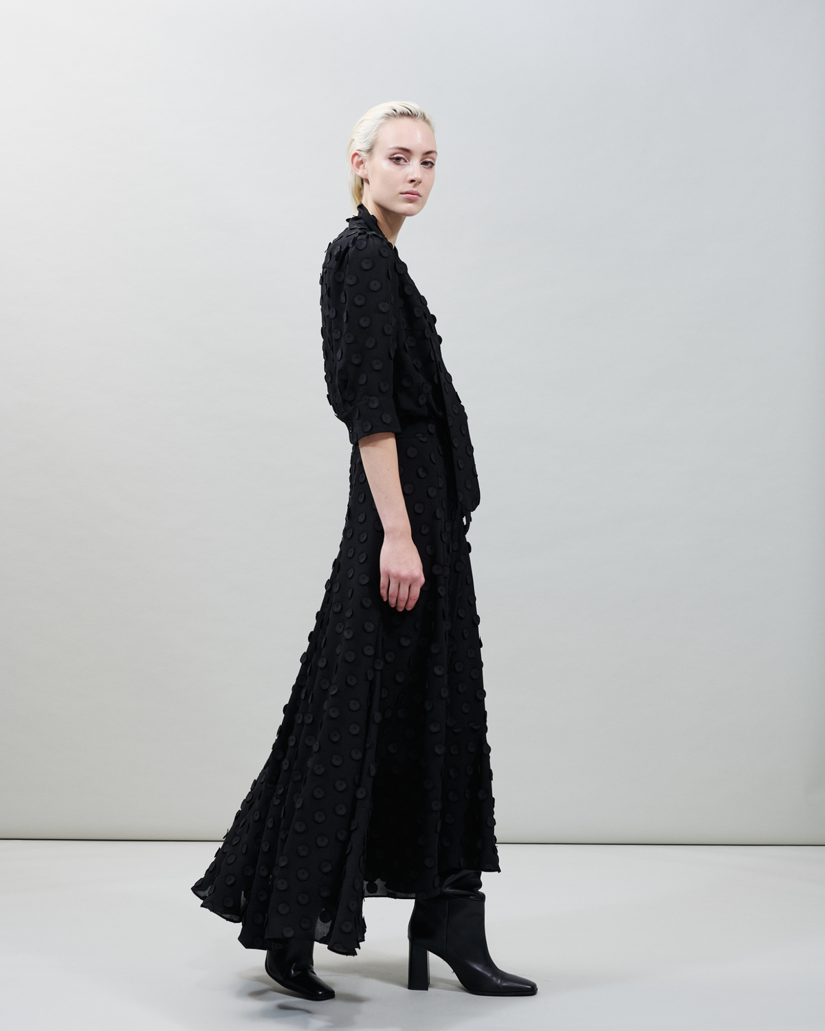 Designer Midi Skirt with 3D Polka Dots - black - neutral #editorial