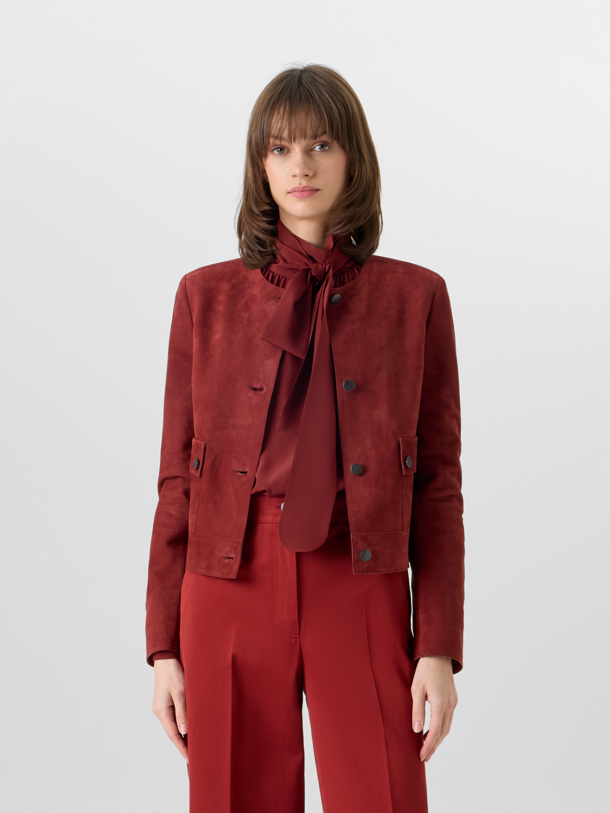 Designer Long-Sleeve Suede Leather Jacket - red #editorial
