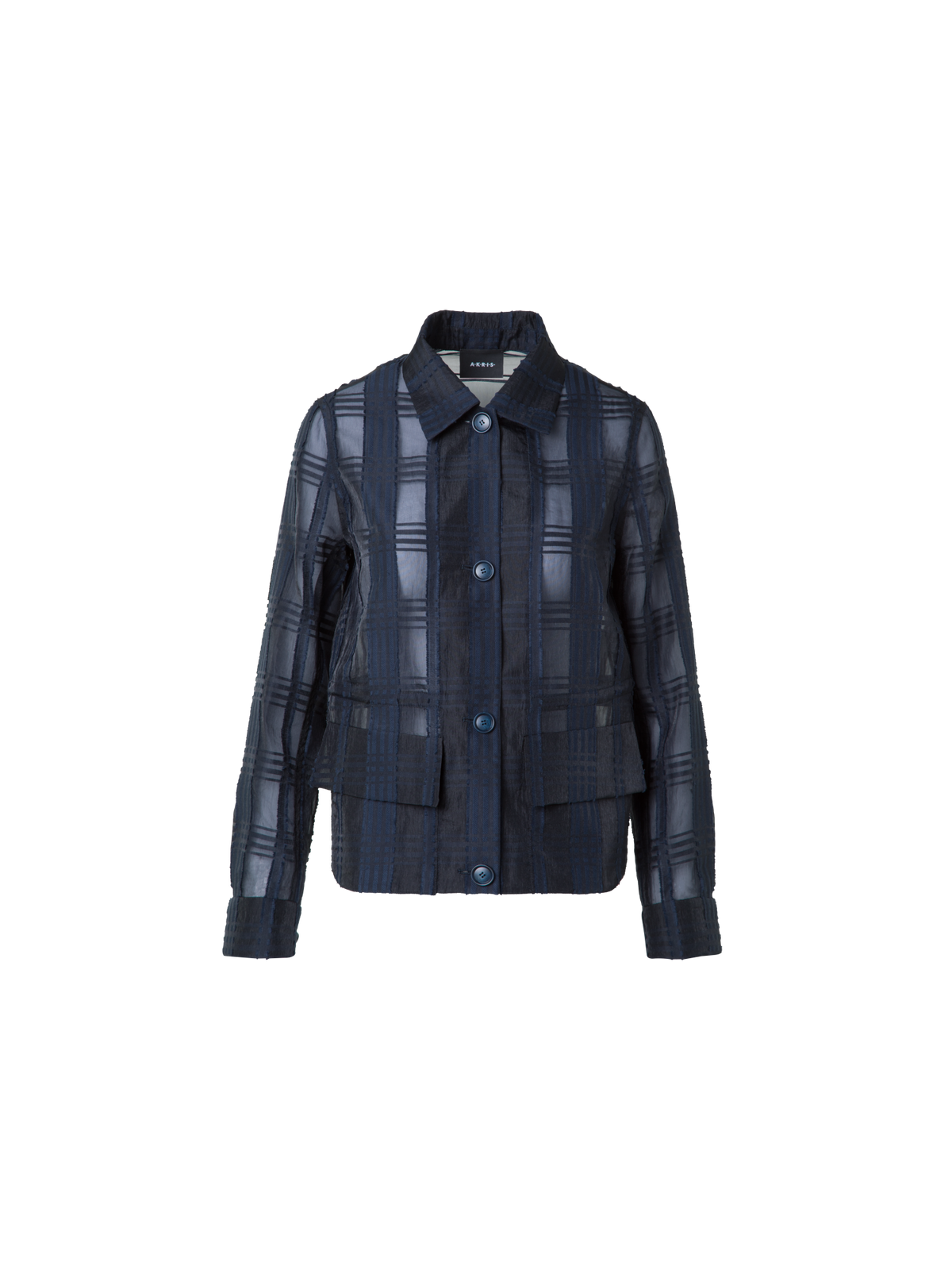 Designer Short Jacket in Sheer Organdy Plaid - neutral - navy - blue