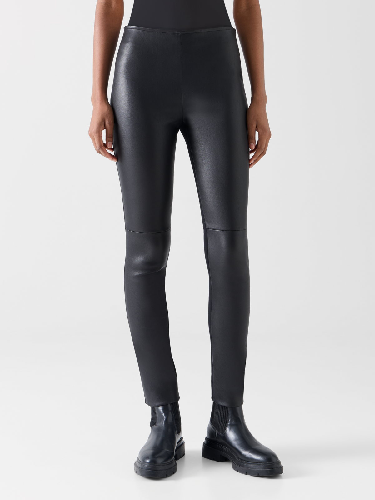 Designer Skinny Pants in Lamb Nappa Leather Front and Jersey Back - black 