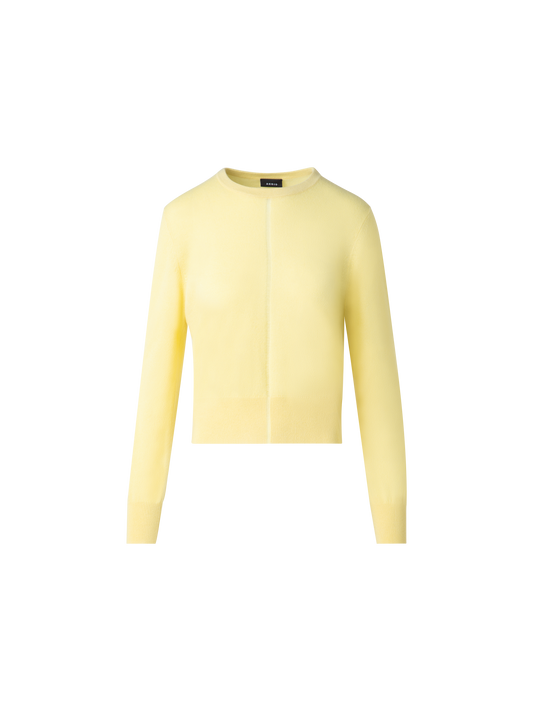 Designer Cashmere Sweater with Fine Sheer Stripe - pastel - yellow