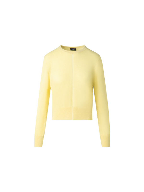 Designer Cashmere Sweater with Fine Sheer Stripe - pastel - yellow