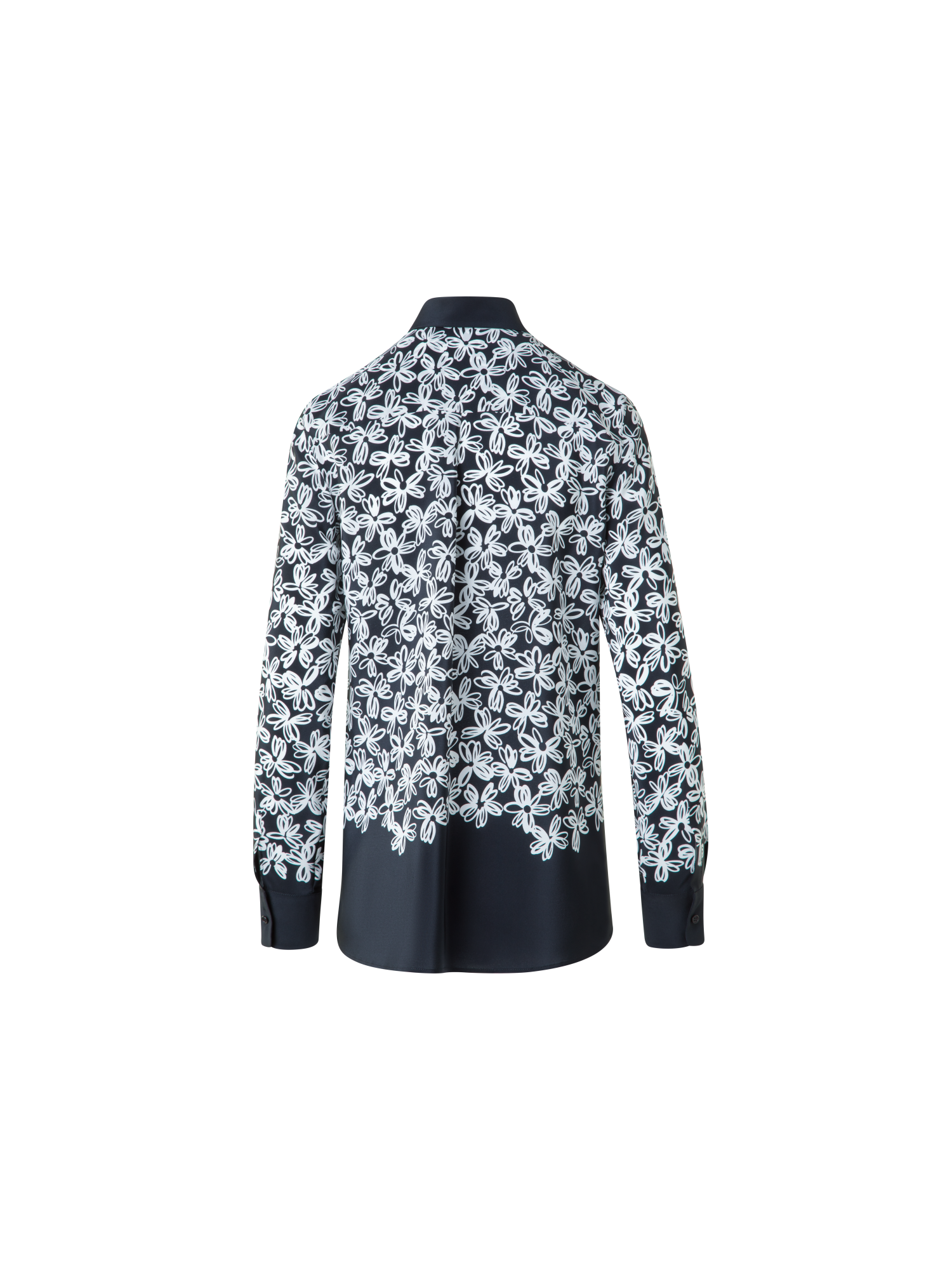 Designer Silk Blouse with Daisy Print - black - neutral - multicolor