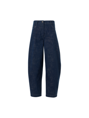 Designer Barrel Leg Pants in Brushed Winter Denim - navy