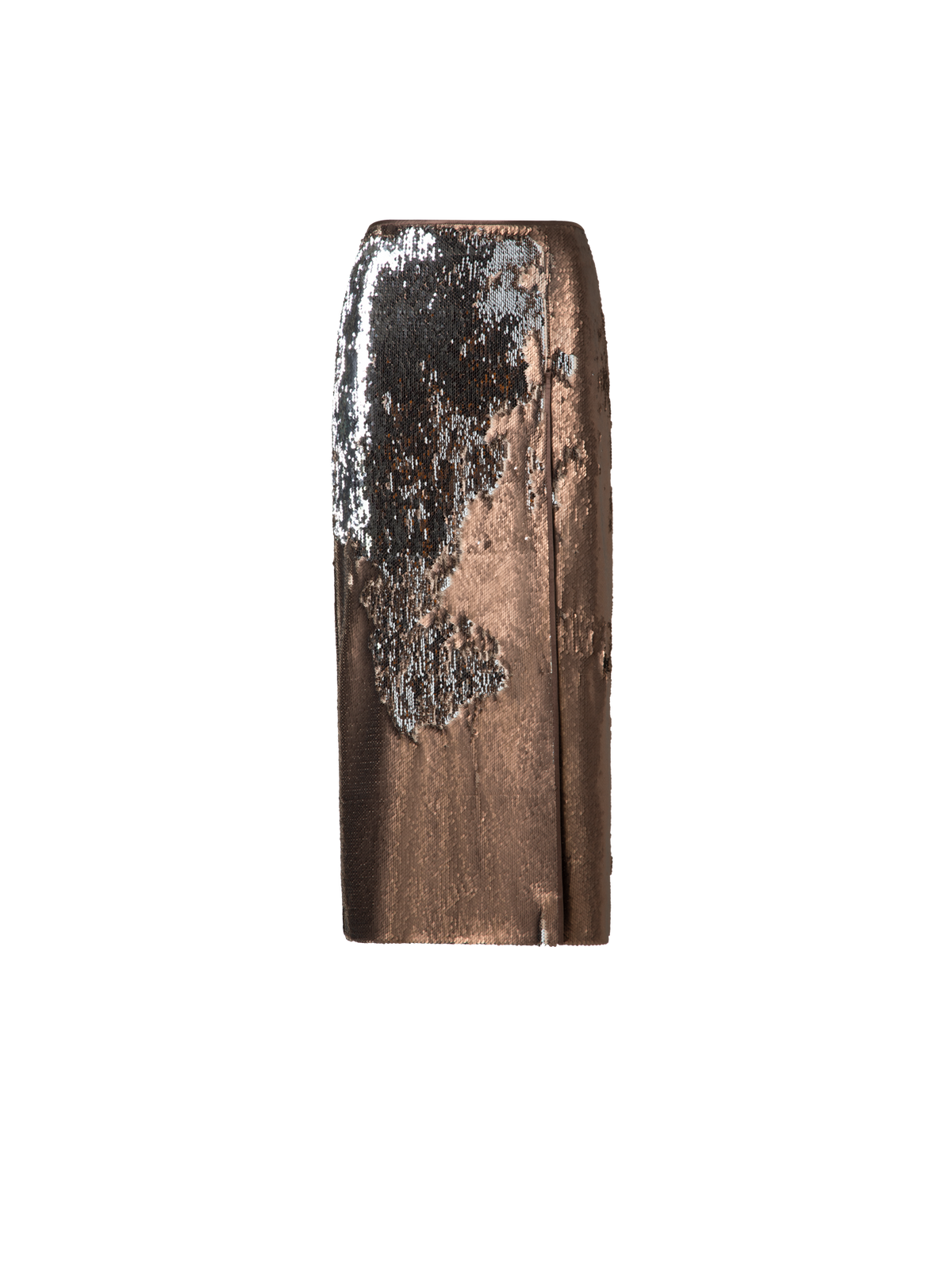 Designer Bi-Color Sequin Jersey Pencil Skirt with Slit - brown - gold