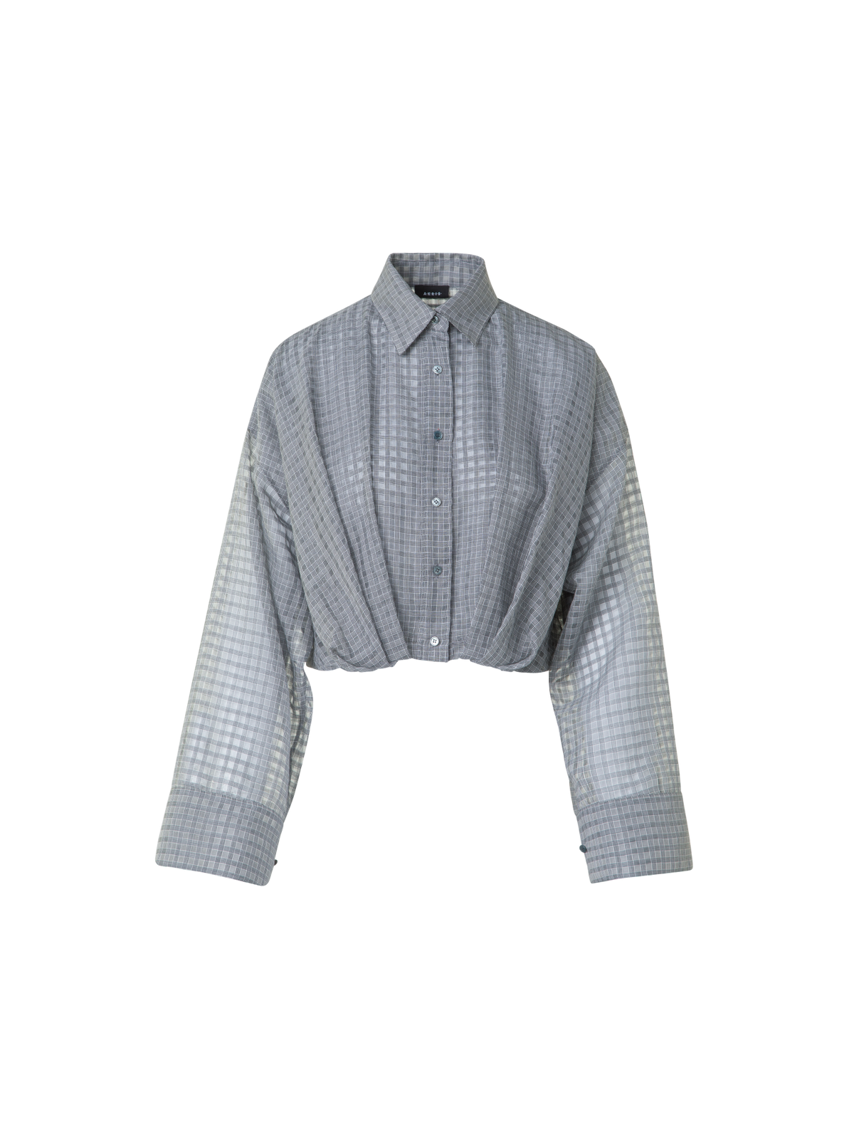 Designer Sheer Cropped Blouse with Pleated Waist - black - neutral - grey - multicolor