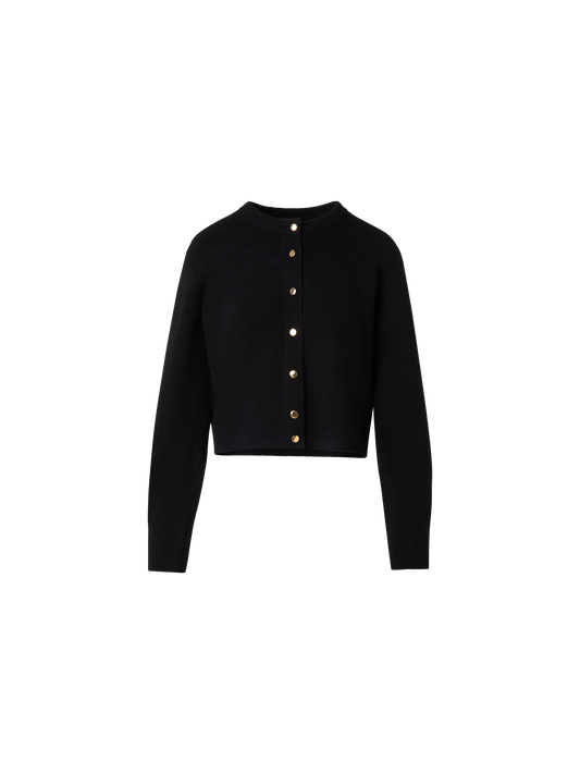 Designer Ribbed Cashmere Cardigan with Gold Buttons - black