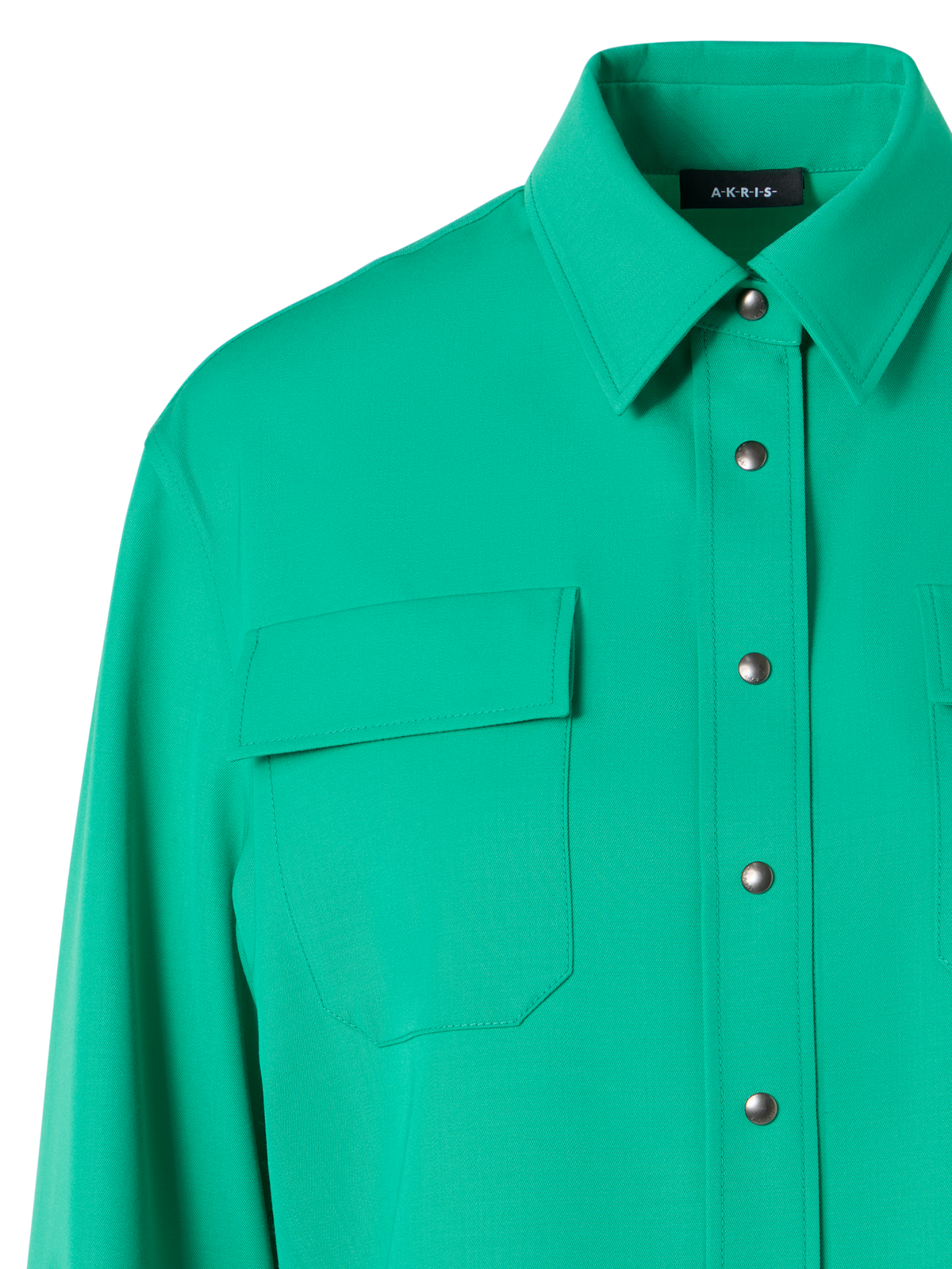 Designer Long-Sleeve Wool Gabardine Blouse - green