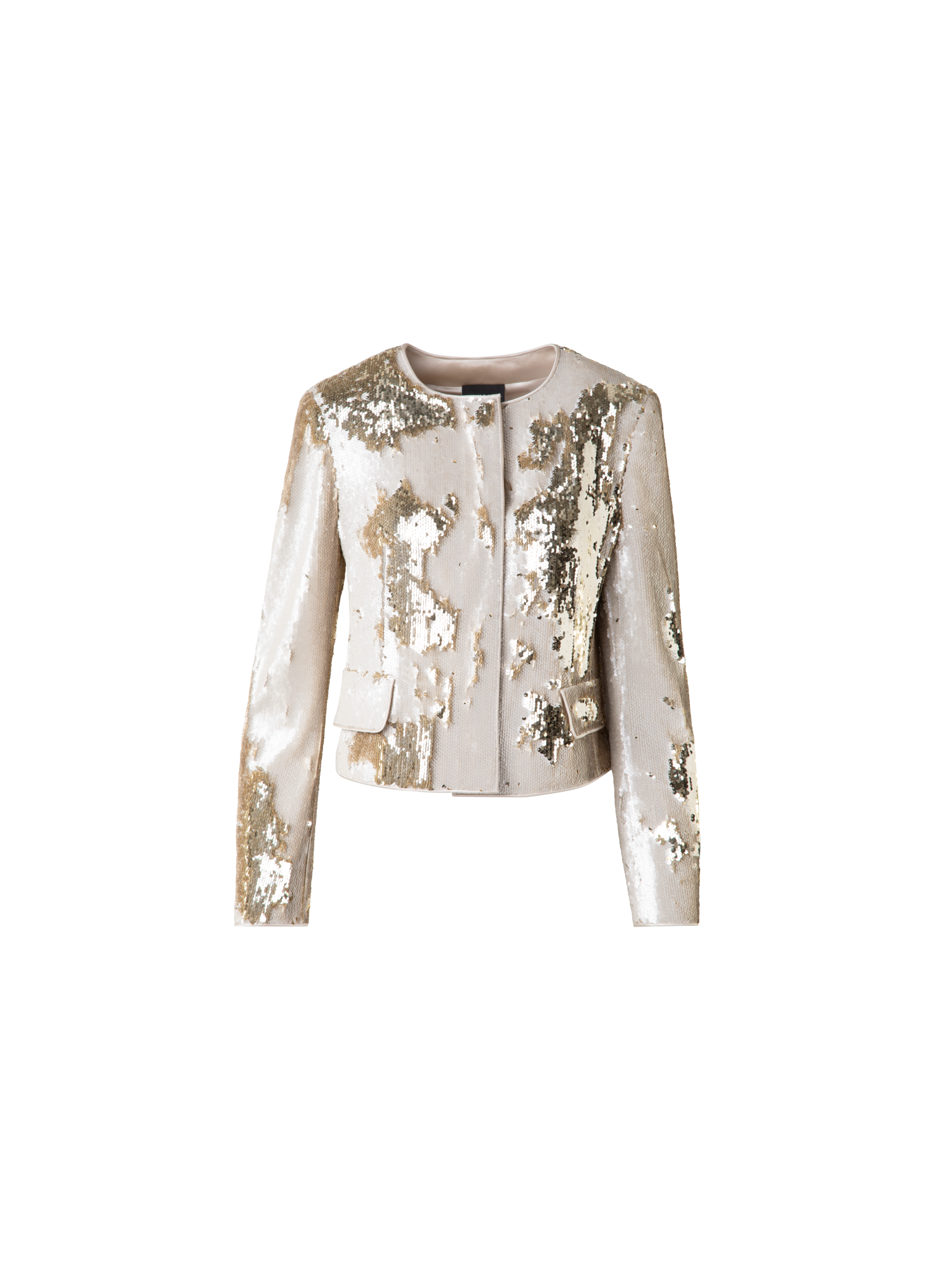 Designer Cropped Jacket with Dual Sequins - beige - gold