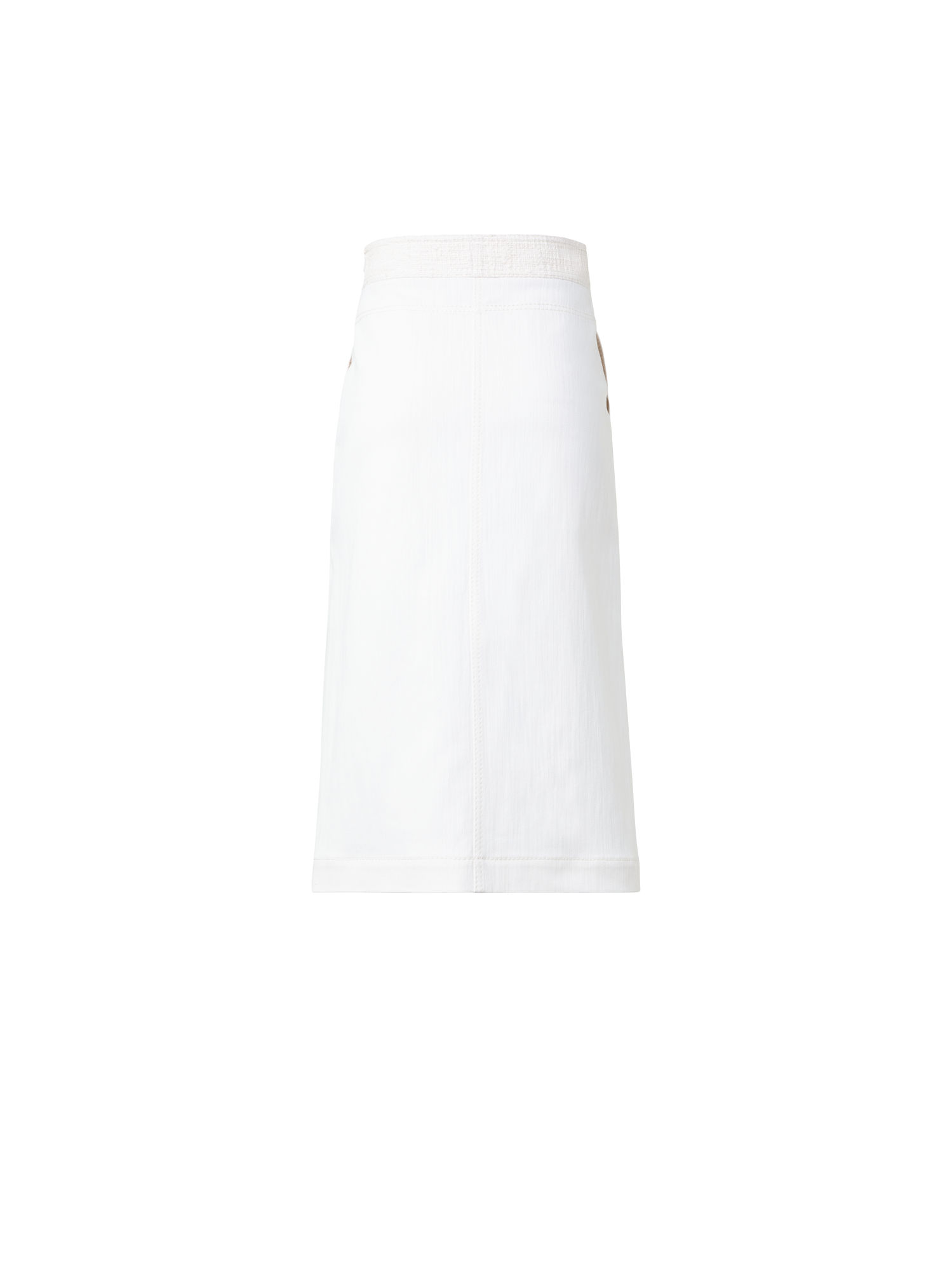 Designer Cotton Denim A-Line Skirt with Tweed Detail - ecru - white