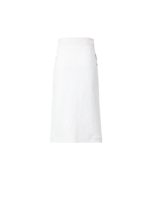 Designer Cotton Denim A-Line Skirt with Tweed Detail - ecru - white