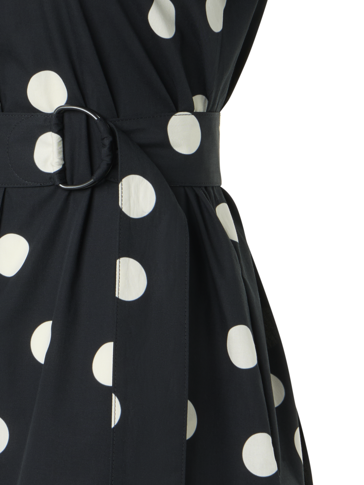 Designer Polka Dot Cotton Shirt Dress with Puff Sleeves - black