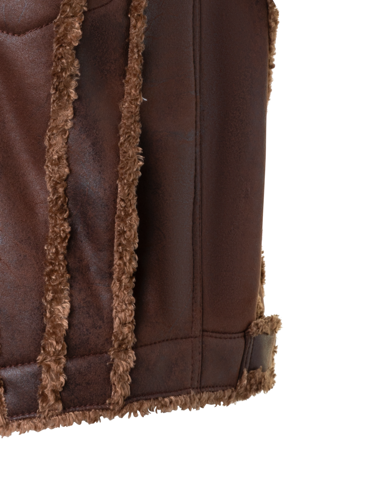 Designer Overized Faux Shearling Biker Gilet - neutral - brown