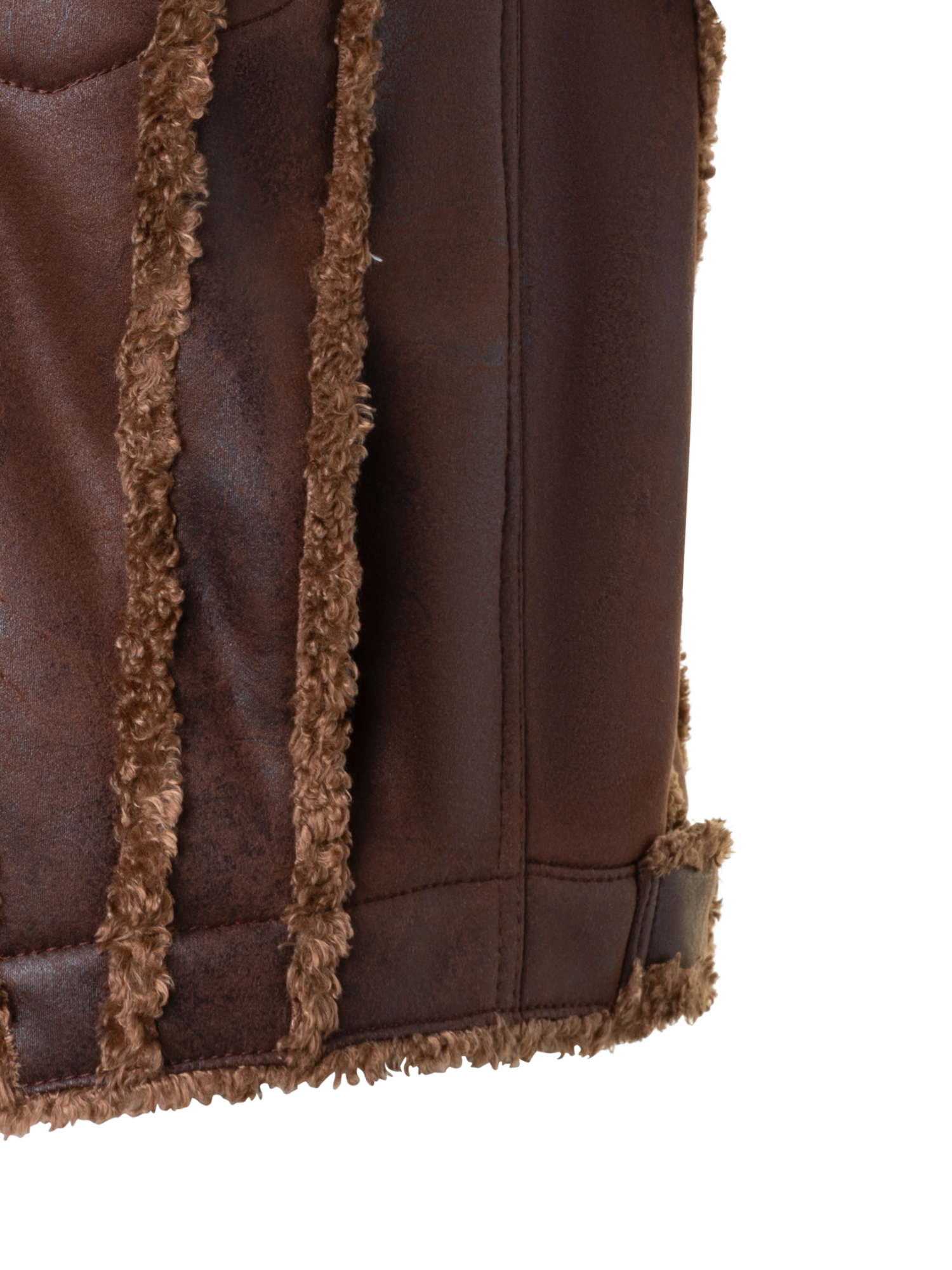 Designer Overized Faux Shearling Biker Gilet - neutral - brown