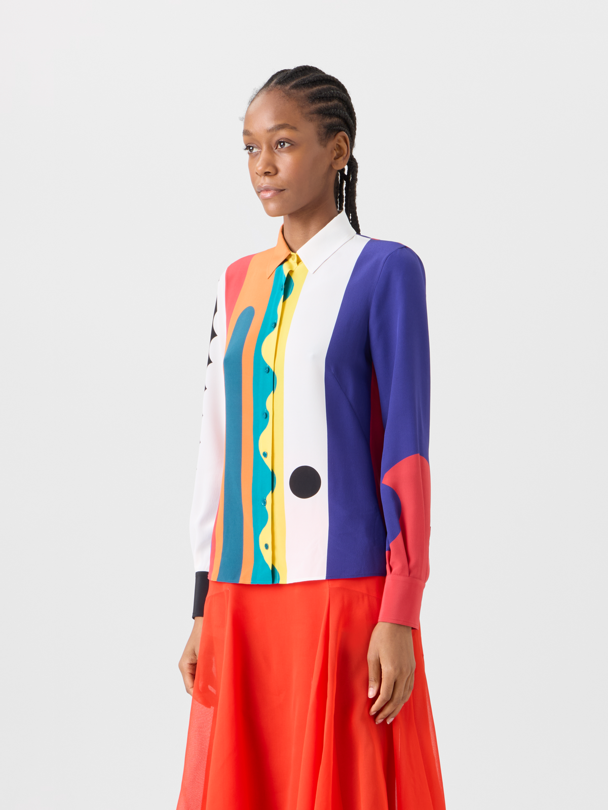 Designer Silk Crêpe Blouse with Paravent Print - multicolor #editorial