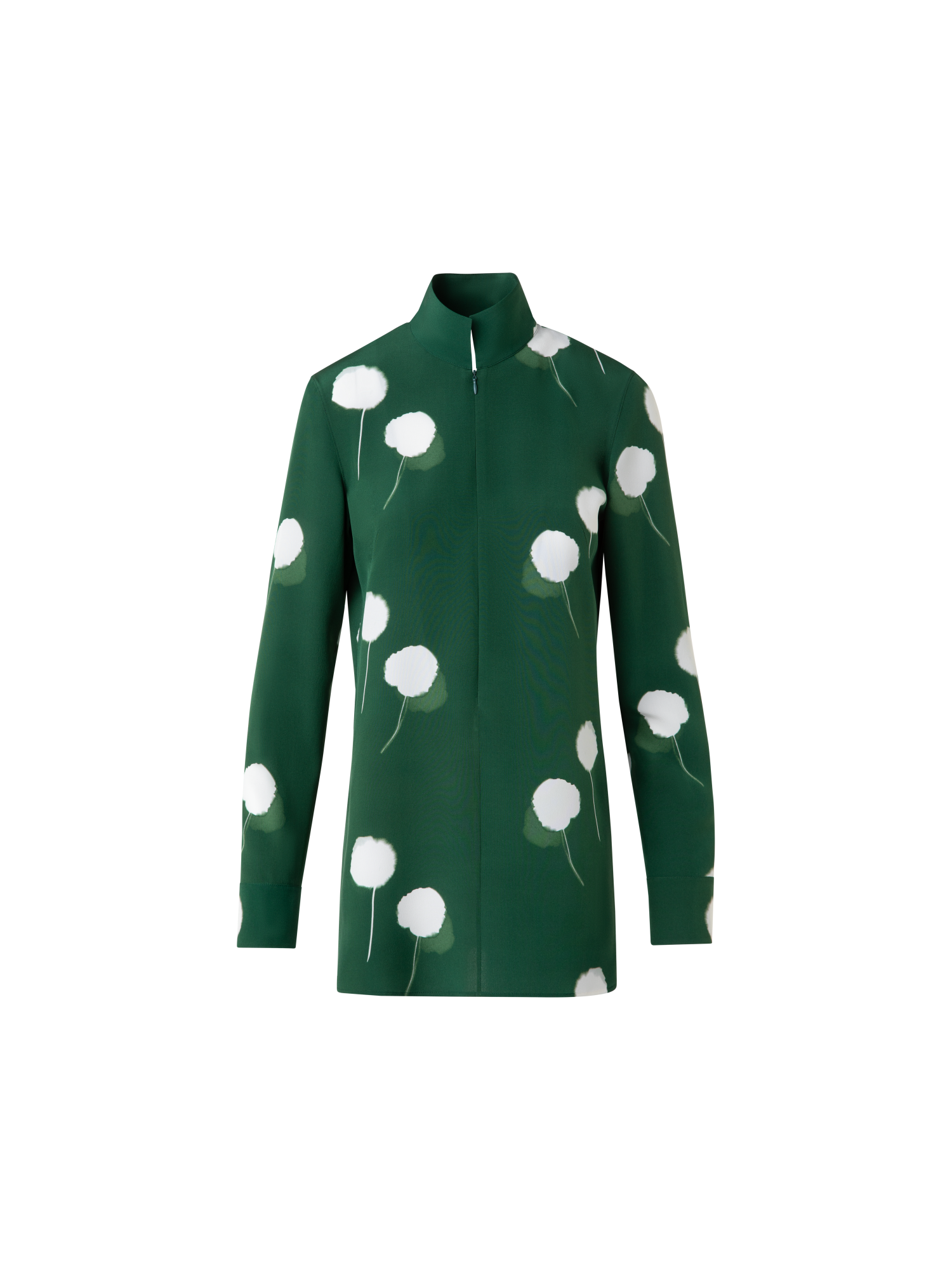 Designer Tunic Blouse in Silk with Dandelion Print - green - multicolor