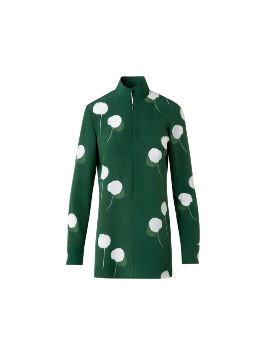 Designer Tunic Blouse in Silk with Dandelion Print - green - multicolor