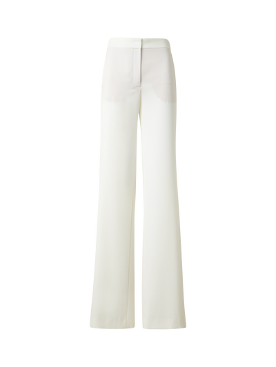 Designer Straight Laser Cut Pants with Elastic Waist - neutral - ecru - white