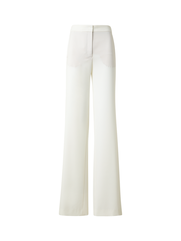 Designer Straight Laser Cut Pants with Elastic Waist - neutral - ecru - white