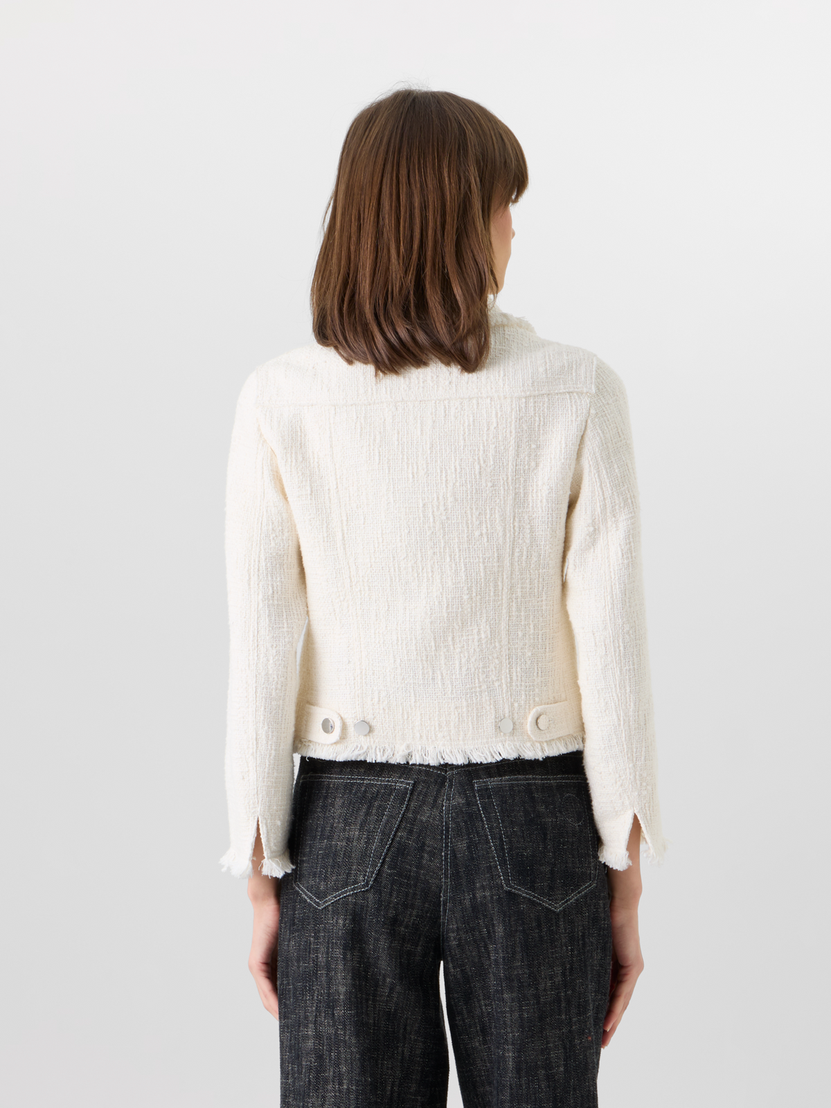 Designer Long-Sleeve Cotton-Blend Tweed Short Jacket - ecru #editorial