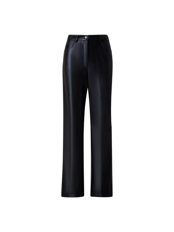 Designer Straight Faux Leather Pants - neutral - black