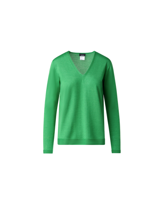 Designer Seamless Cashmere Silk Knit V-Neck Sweater - green