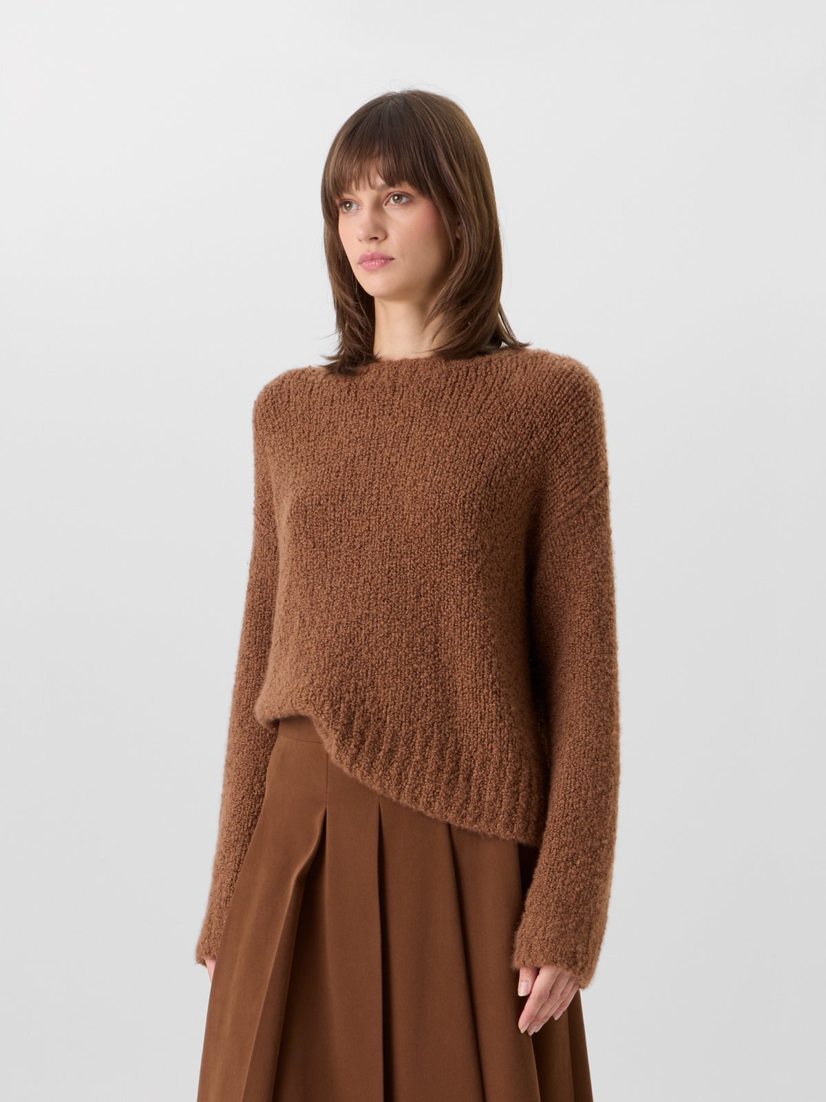Designer Cashmere Silk Bouclé Sweater - brown 