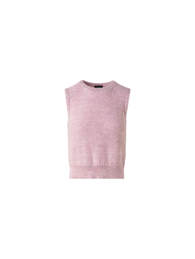 Designer Sleeveless Linen Cotton Knit Top with Sequins - pastel - pink