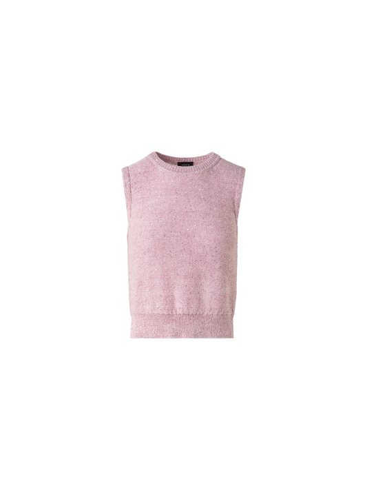 Designer Sleeveless Linen Cotton Knit Top with Sequins - pastel - pink