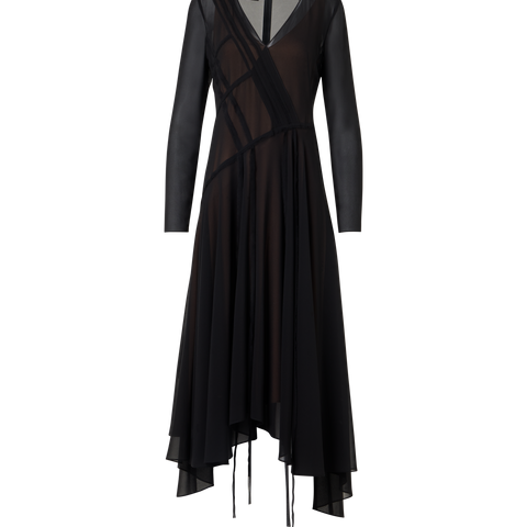 Asymmetrisches Midikleid aus Georgette mit offenen Kanten