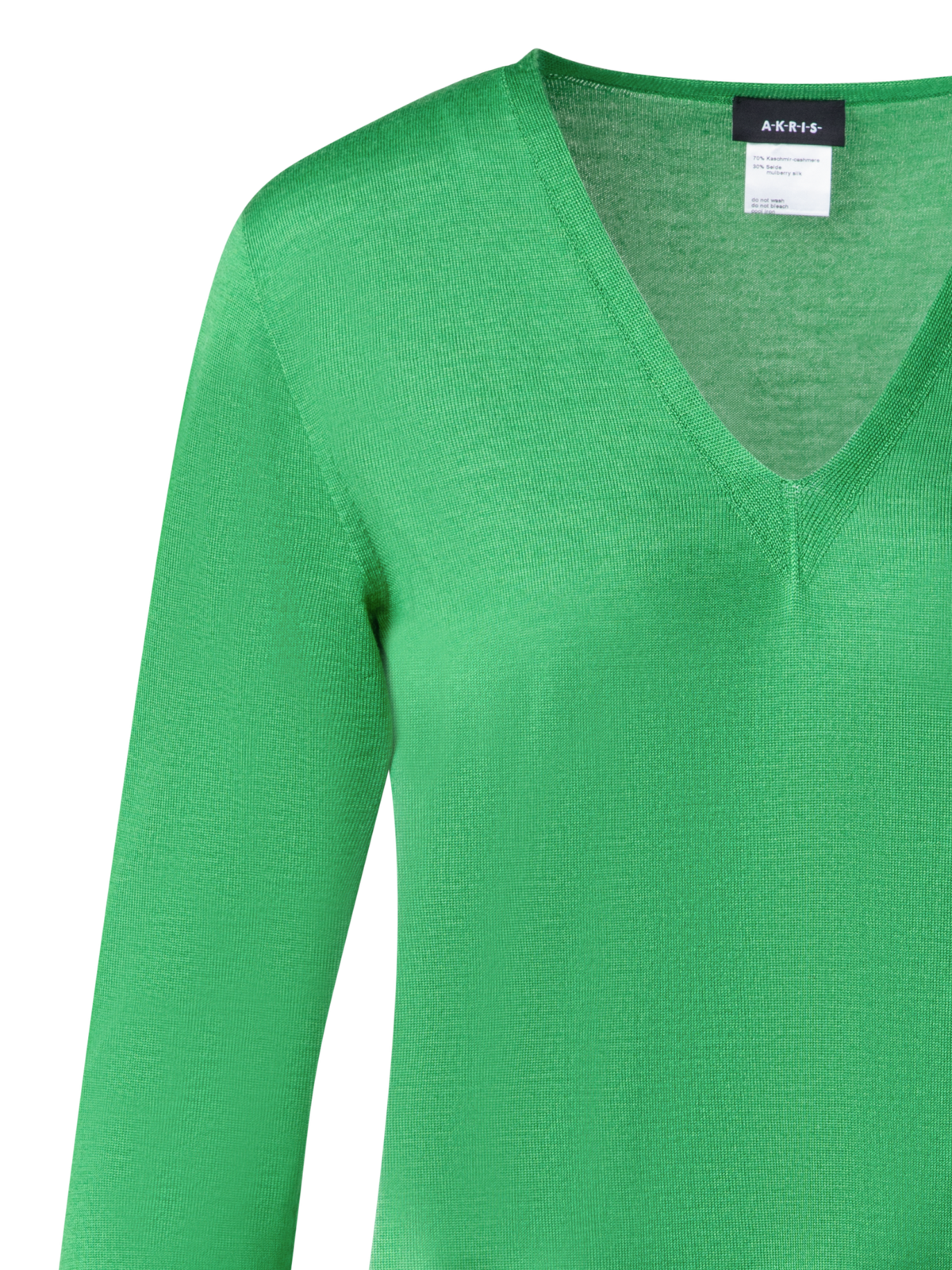 Designer Seamless Cashmere Silk Knit V-Neck Sweater - green