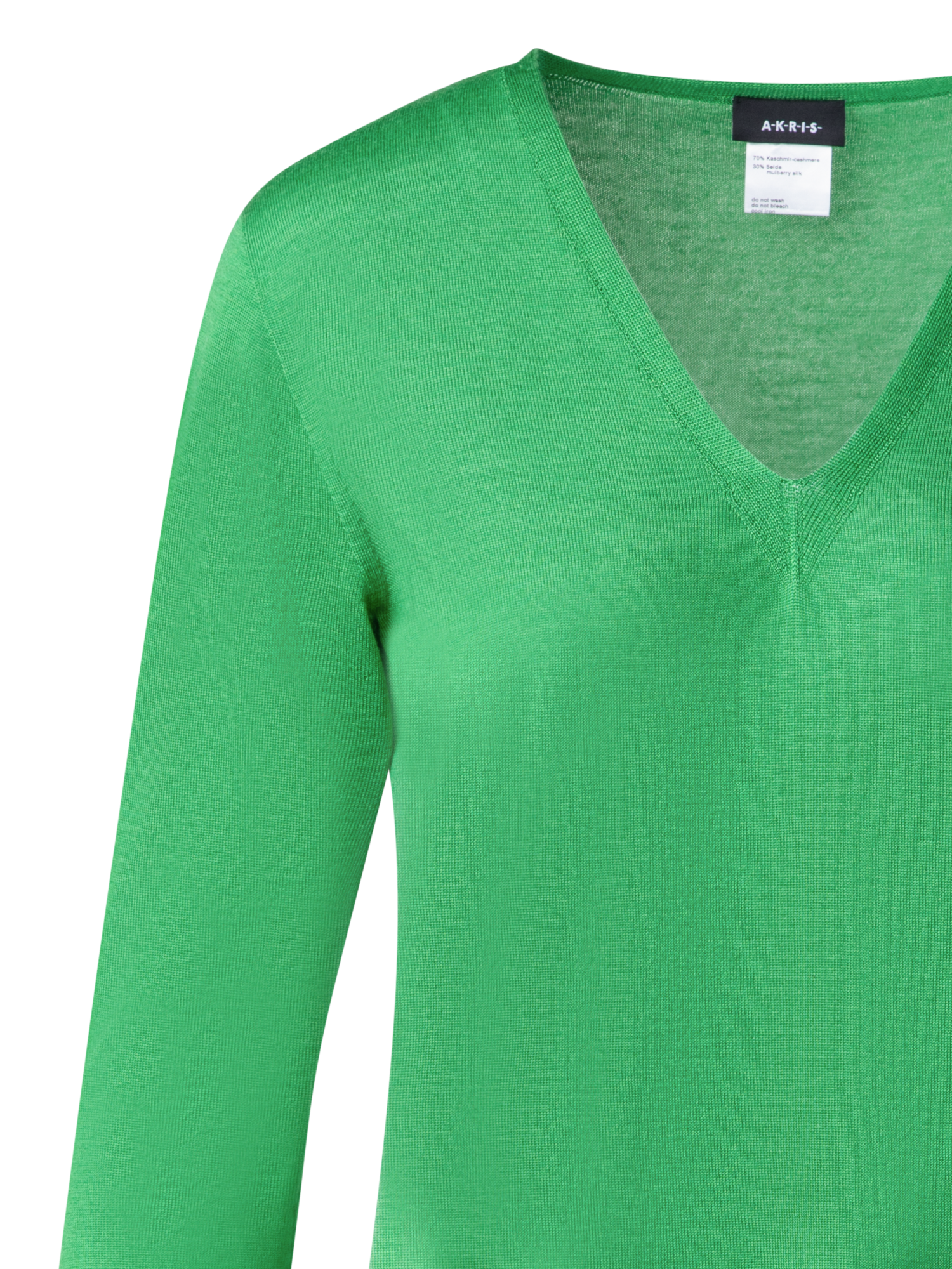 Designer Seamless Cashmere Silk Knit V-Neck Sweater - green