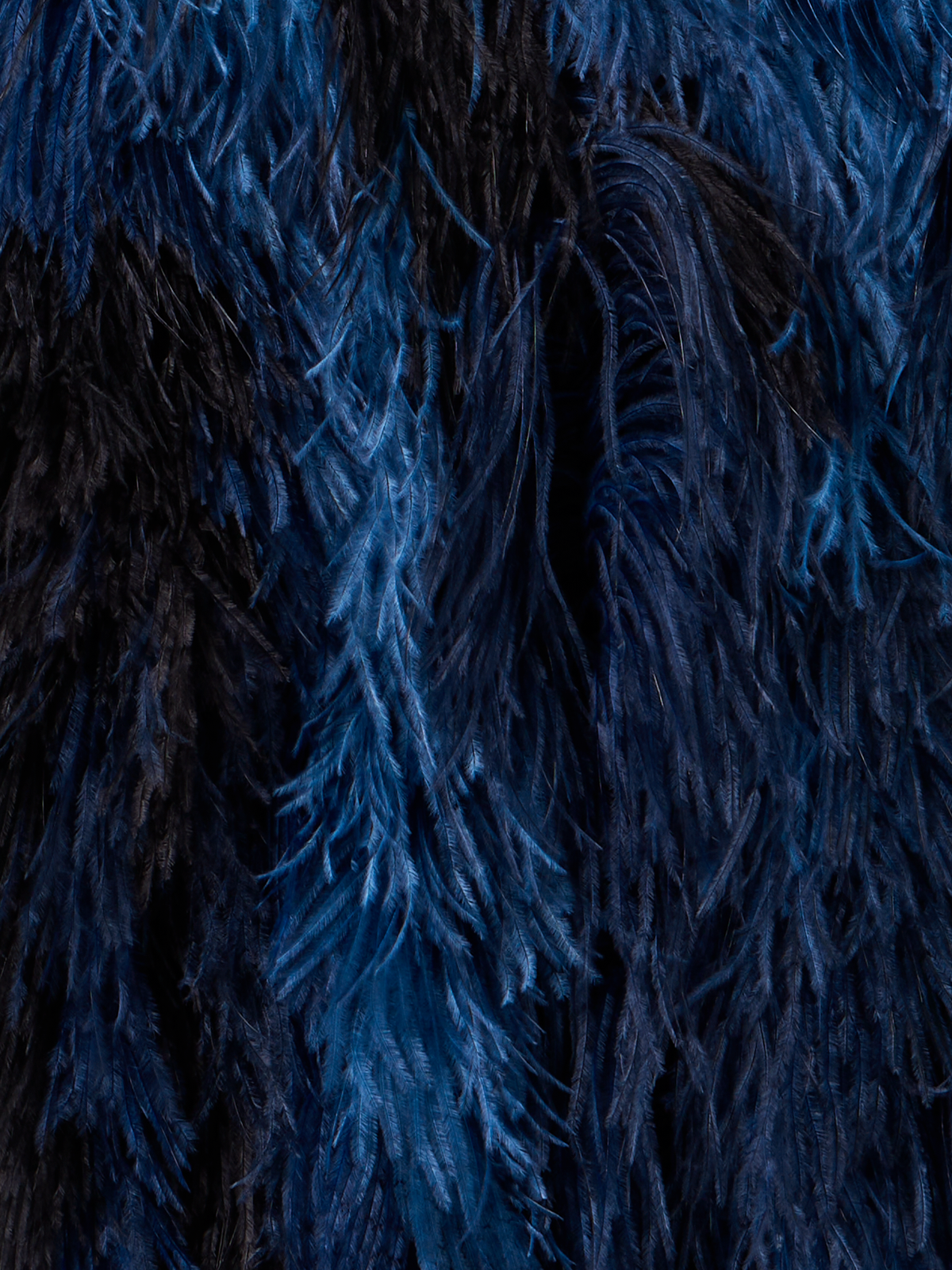 Designer Feathered Corsage Silk Gown with Slit - navy - blue - multicolor