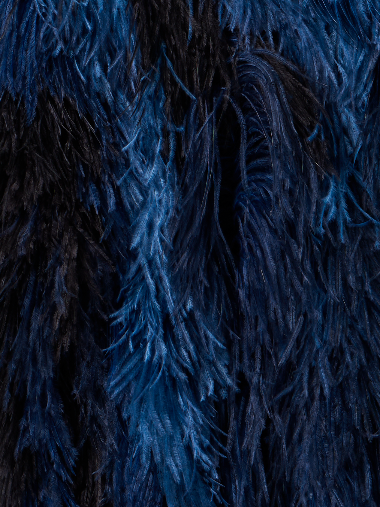 Designer Feathered Corsage Silk Gown with Slit - navy - blue - multicolor