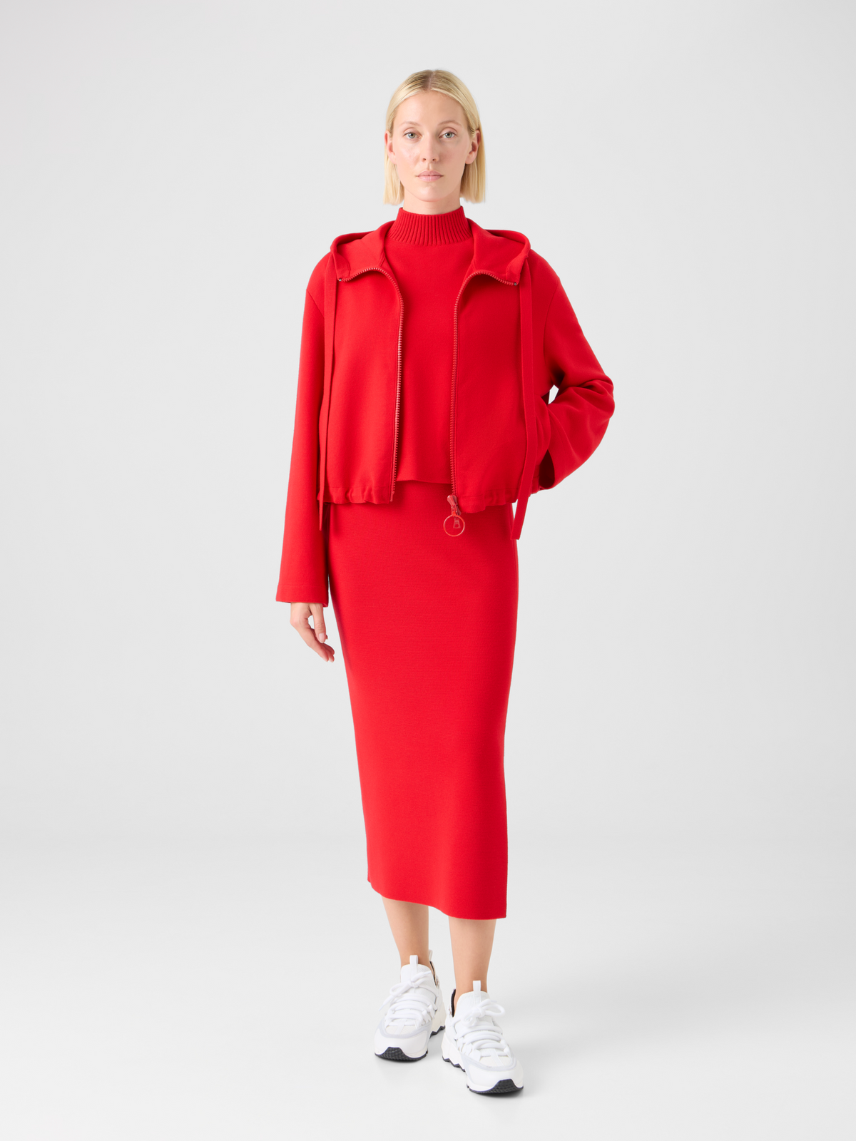 Designer Cropped Milano Knit Hoodie Jacket - red #editorial